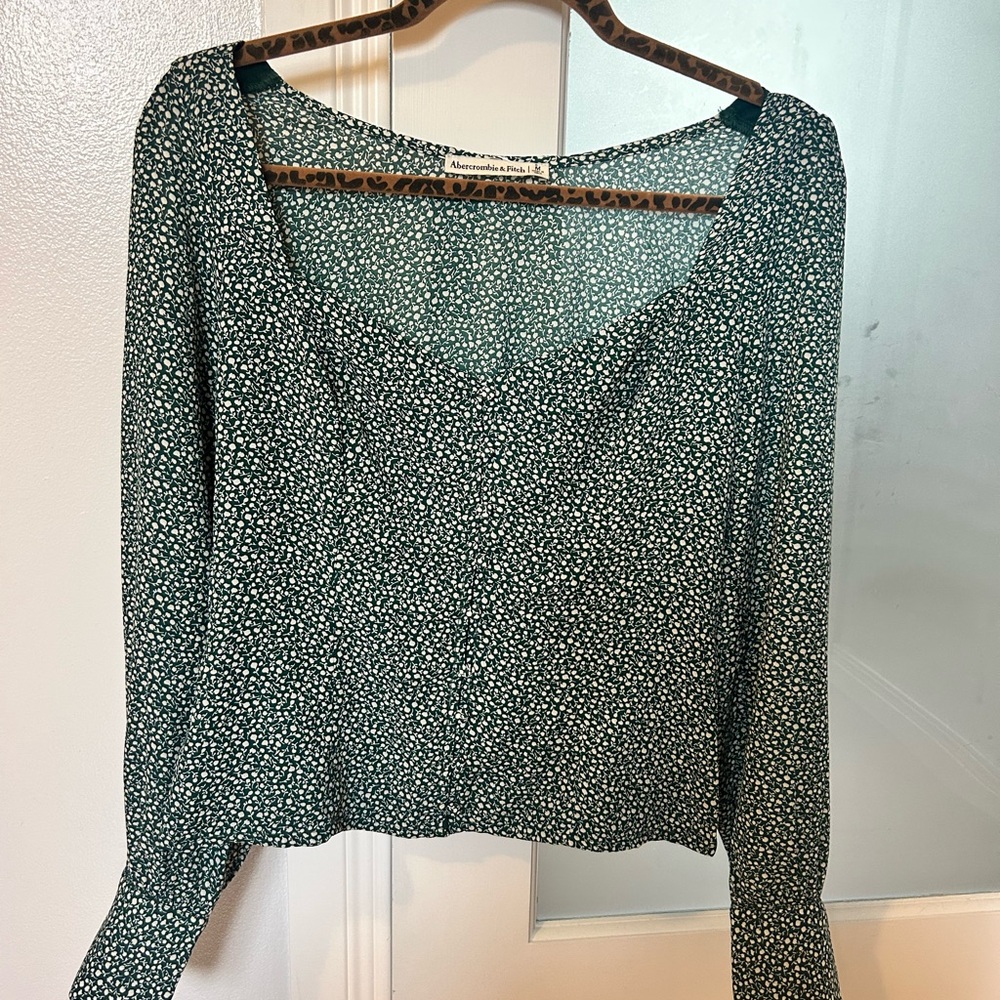 Abercrombie & Fitch Green Fitted Crop Blouse
